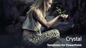  Presentation with young plant - Slide deck having greenpeace - beautiful young woman holding background and a wine colored foreground