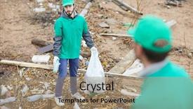  Presentation with recycle plastic bags - Amazing PPT theme having greenpeace - guy in green uniform backdrop and a  colored foreground