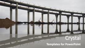  Presentation with long bridge - Presentation theme having greenpeace - long bridge over waterside background and a  colored foreground