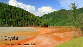  Presentation with copper mine - Presentation theme with greenpeace - nature pollution of a copper background and a yellow colored foreground