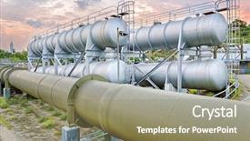  Presentation with oil refinery industry - PPT theme having greenpeace - oil and gas industry refinery background and a coral colored foreground