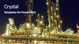  Presentation with oil refinery - Colorful presentation design enhanced with greenpeace - oil refinery plant or factory backdrop and a navy blue colored foreground