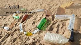  Presentation with plastic bottles and ocean - PPT theme having greenpeace - old plastic bottles and other background and a coral colored foreground