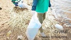  Presentation with two plastic bottles milk - Beautiful theme featuring greenpeace - two humans in green uniform backdrop and a coral colored foreground