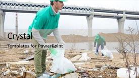  Presentation with garbage - PPT theme enhanced with greenpeace - two young men in uniform background and a mint green colored foreground