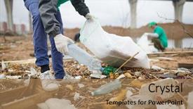 Presentation with plastic bottle - Colorful PPT theme enhanced with greenpeace - worker of nature protection company backdrop and a coral colored foreground