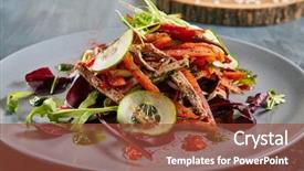  Presentation with dried tomato - Slide deck having greens bulgarian pepper tomato cucumber background and a tawny brown colored foreground