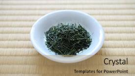  Presentation with japanese green tea - Cool new PPT theme with greentea - japanese green tea leaves backdrop and a  colored foreground