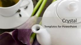  Presentation with purple green - Presentation theme having greentea - tea set with green tea background and a  colored foreground