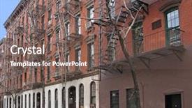  Presentation with building fire - Presentation theme with greenwich village apartment building background and a violet colored foreground