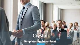  Presentation with public speaking - Presentation theme consisting of greet audience - businessman greeting public speaker background and a ocean colored foreground