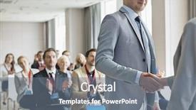  Presentation with speaker - Audience pleasing theme consisting of greet audience - businessman greeting public speaker backdrop and a gray colored foreground