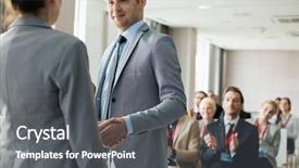  Presentation with public speaking - Amazing presentation theme having greet audience - confident businessman greeting public speaker backdrop and a dark gray colored foreground