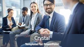  Presentation with successful - Colorful presentation design enhanced with greet audience - successful businessman handshaking with new backdrop and a ocean colored foreground