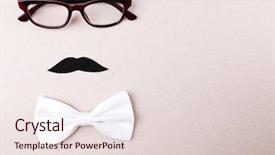  Presentation with fixing his black bow tie - Theme with greeting card fathers day - glasses mustache and bow tie background and a  colored foreground