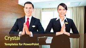  Presentation with staff - Audience pleasing slides consisting of greeting with hands put together backdrop and a tawny brown colored foreground