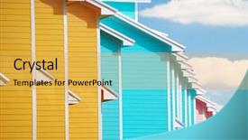  Presentation with tropical - Amazing PPT theme having grenada - colorful tropical townhomes under pretty backdrop and a yellow colored foreground
