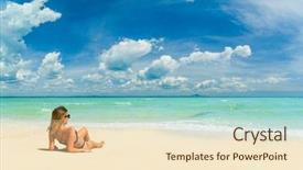  Presentation with alone - Audience pleasing presentation theme consisting of grenada - woman alone on the beach backdrop and a cream colored foreground