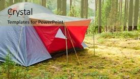  Presentation with scouts camping - Slides enhanced with grey and red camping tent background and a yellow colored foreground
