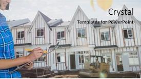  Presentation with building construction - Cool new PPT theme with grey background against bulldozer backdrop and a light gray colored foreground