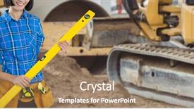  Presentation with construction equipment - Colorful PPT theme enhanced with grey background against bulldozer backdrop and a coral colored foreground