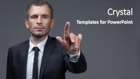  Presentation with finger - Colorful slides enhanced with grey background concept of leadership backdrop and a  colored foreground