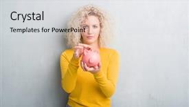  Presentation with piggy bank - Beautiful PPT theme featuring grey background holding piggy bank backdrop and a  colored foreground