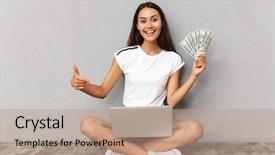  Presentation with money - PPT layouts consisting of grey background using laptop computer background and a coral colored foreground