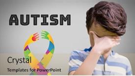  Presentation with autism hands - Beautiful presentation design featuring grey background with autism backdrop and a coral colored foreground