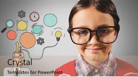  Presentation with thinking brain - Slides having grey background with huge glasses background and a coral colored foreground