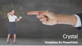  Presentation with hand touching finger digital - Audience pleasing PPT theme consisting of grey background with question marks backdrop and a dark gray colored foreground
