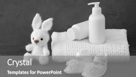  Presentation with baby chickens little cute chicks - Beautiful presentation featuring grey color - cute knitted toy bunny backdrop and a gray colored foreground