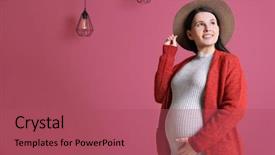  Presentation with pregnant woman - Presentation theme with grey dress on pink background background and a red colored foreground