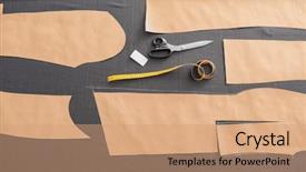  Presentation with sewing - Amazing PPT layouts having grey fabric and sewing accessories backdrop and a coral colored foreground