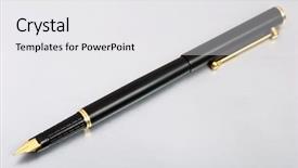  Presentation with antique pen ink - Presentation theme having grey fountain - expensive gold ink pen background and a white colored foreground