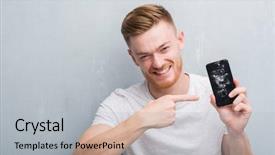  Presentation with broken wall - Presentation theme enhanced with grey grunge wall holding broken background and a  colored foreground