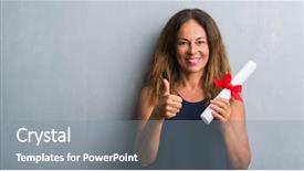  Presentation with business woman standing on maze - Presentation with grey grunge wall holding diploma background and a gray colored foreground