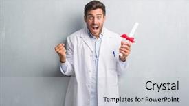  Presentation with diploma - PPT theme with grey grunge wall holding diploma background and a light gray colored foreground