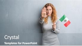  Presentation with mexico flag - PPT theme consisting of grey grunge wall holding flag background and a gray colored foreground