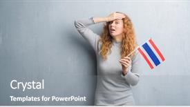  Presentation with young grey maine coon cat - PPT theme featuring grey grunge wall holding flag background and a  colored foreground