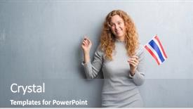  Presentation with young grey maine coon cat - Cool new slides with grey grunge wall holding flag backdrop and a gray colored foreground