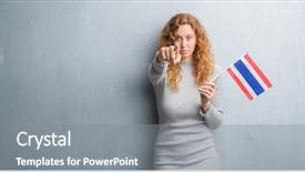  Presentation with woman praying over bible - Beautiful PPT layouts featuring grey grunge wall holding flag backdrop and a gray colored foreground