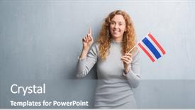  Presentation with young grey maine coon cat - Beautiful slide set featuring grey grunge wall holding flag backdrop and a gray colored foreground