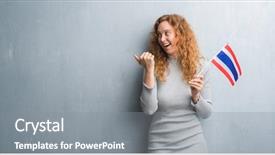  Presentation with young grey maine coon cat - Colorful slide deck enhanced with grey grunge wall holding flag backdrop and a gray colored foreground