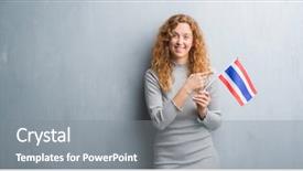  Presentation with young grey maine coon cat - Cool new theme with grey grunge wall holding flag backdrop and a gray colored foreground