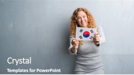  Presentation with korea flag - PPT layouts enhanced with grey grunge wall holding flag background and a gray colored foreground