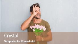  Presentation with hand holding flowers - Presentation design consisting of grey grunge wall holding flower background and a coral colored foreground