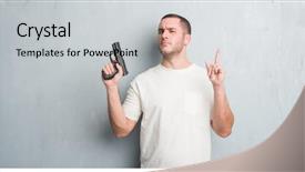  Presentation with gun - Audience pleasing slide set consisting of grey grunge wall holding gun backdrop and a light gray colored foreground