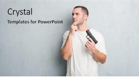  Presentation with gun - Amazing PPT theme having grey grunge wall holding gun backdrop and a light gray colored foreground