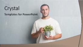  Presentation with young plant - Slide deck consisting of grey grunge wall holding plant background and a light gray colored foreground